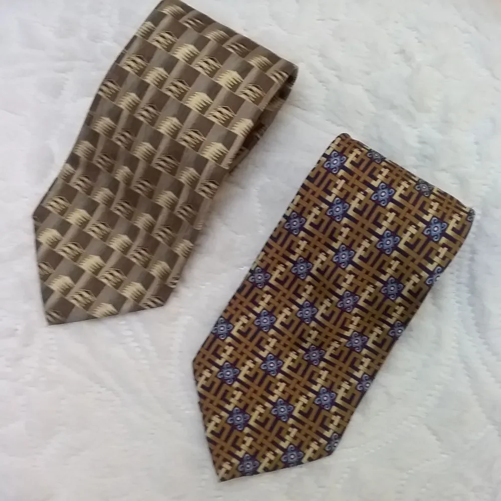 Keith Daniels Silk Ties Set of 2 Neutral Colors Geometric Designs